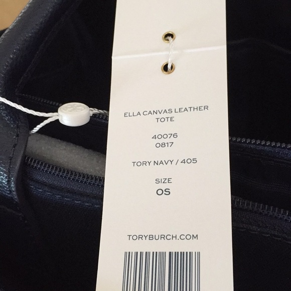 Tory Burch ELLA Leather/Canvas tote, Navy color - Picture 8 of 8